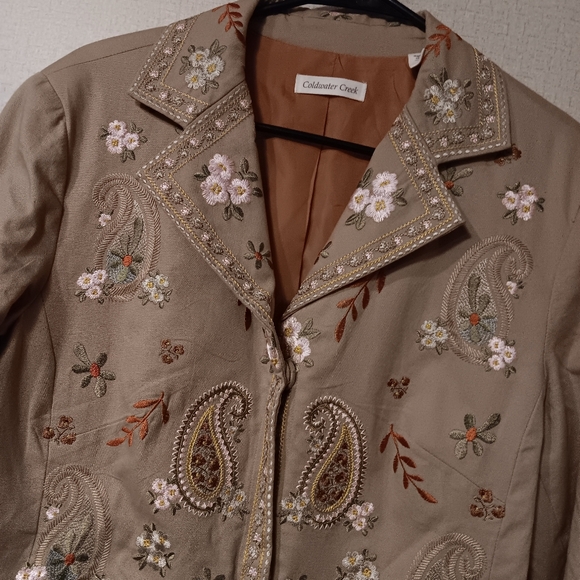 Coldwater Creek Embroidered Tan Jacket Vintage Sz 14 - Picture 4 of 7